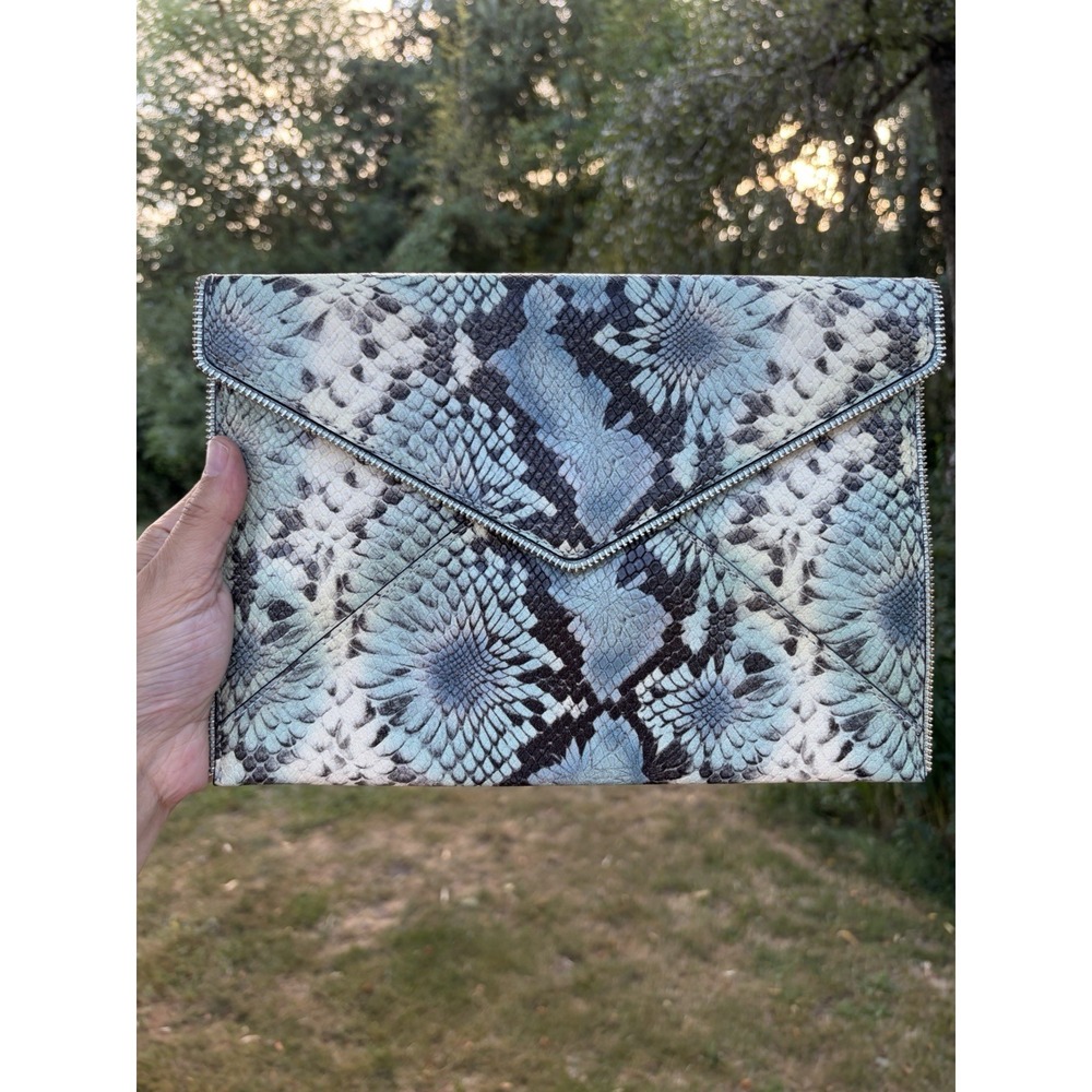 Rebecca Minkoff  Leo envelope clutch snakeskin embossed leather edgy zipper trim
